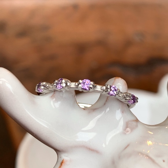 Amethyst Dot-Dash Ring In 925 Silver-NWOT - Picture 3 of 6